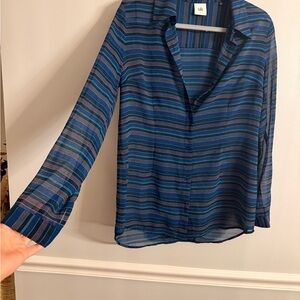 CAbi Blue and Green Striped Sheer Blouse